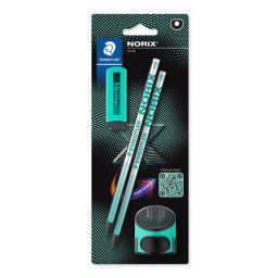 STAEDTLER Grafitceruza készlet, hegyezővel, radírral, HB, STAEDTLER "Norix(R) 181", franciazöld