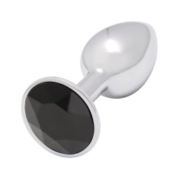 Sunfo - fém anál plug fekete kővel (ezüst)