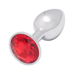 Sunfo - fém anál plug piros kővel (ezüst)