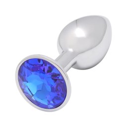 Sunfo - fém anál plug kék ékkővel kezdőknek (ezüst)