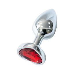 Sunfo - fém anál plug szív alakú piros kővel (ezüst)