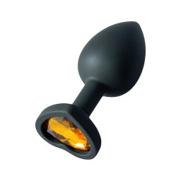 Sunfo - szilikon anál plug szív alakú arany kővel (fekete)