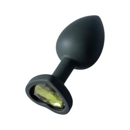 Sunfo - szilikon anál plug szív alakú zöld kővel (fekete)
