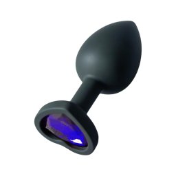 Sunfo - szilikon anál plug szív alakú lila kővel (fekete)