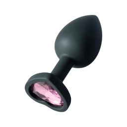 Sunfo - szilikon anál plug szív alakú rózsaszín kővel (fekete)