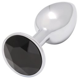 Sunfo - fém anál plug fekete kővel (ezüst)
