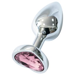 Sunfo - fém anál plug szív alakú rózsaszín kővel (ezüst)