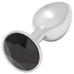 Sunfo - fém anál plug fekete kővel (ezüst)