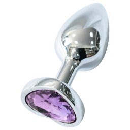 Sunfo - fém anál plug szív alakú lila kővel (ezüst)