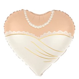 Esküvői szív fólia lufi, menyasszonyi ruha mintával, 45 cm