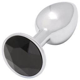 Sunfo - fém anál plug fekete kővel (ezüst)