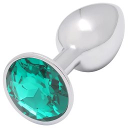 Sunfo - fém anál plug zöld kővel (ezüst)