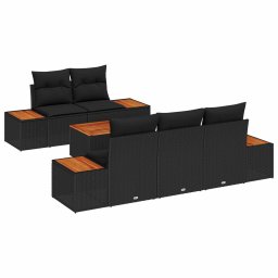vidaXL Kerti Kanapé Szett 6 db Fekete Poli rattan
