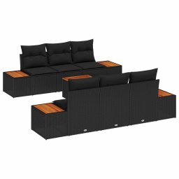 vidaXL Kerti Kanapé Szett 7 db Fekete Poli rattan