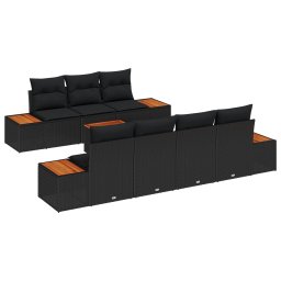 vidaXL Kerti Kanapé Szett 8 db Fekete Poli rattan