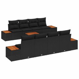 vidaXL Kerti Kanapé Szett 9 db Fekete Poli rattan