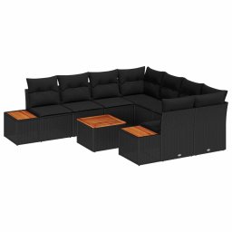 vidaXL Kerti Kanapé Szett 9 db Fekete Poli rattan