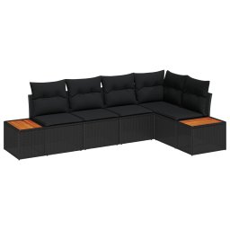 vidaXL Kerti Kanapé Szett 5 db Fekete Poli rattan