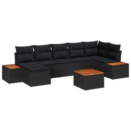 vidaXL Kerti Kanapé Szett 8 db Fekete Poli rattan