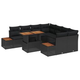 vidaXL Kerti Kanapé Szett 9 db Fekete polirattan
