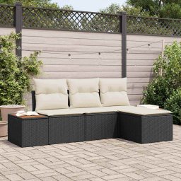 vidaXL Kerti Kanapé Szett 4 db Fekete és Krém Poly Rattan