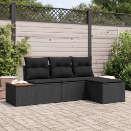 vidaXL Kerti Kanapé Szett 4 db Fekete Poly Rattan