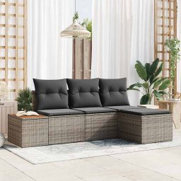 vidaXL Kerti Kanapé Szett 4 db Szürke Poly Rattan