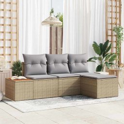 vidaXL Kerti Kanapé Szett 4 db Beige és Világosszürke Poly Rattan