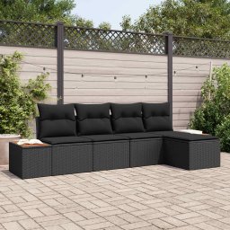 vidaXL Kerti Kanapé Szett 6 db 5-Ülőhelyek száma Fekete Polyrattan