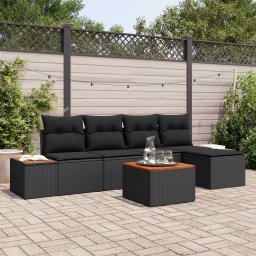 vidaXL Kerti Kanapé Szett 6 db 5-Ülőhelyek száma Fekete Polyrattan
