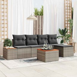 vidaXL Kerti Kanapé Szett 6 db 5-Ülőhelyek száma Szürke Polyrattan