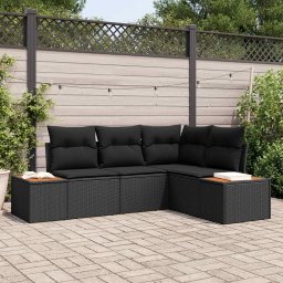 vidaXL Kerti Kanapé Szett 4 db 4-Ülőhelyek száma Fekete Polyrattan