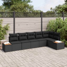 vidaXL Kerti Kanapé Szett 6 db 6-Ülőhelyek száma Fekete Polyrattan