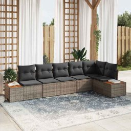 vidaXL Kerti Kanapé Szett 6 db 6-Ülőhelyek száma Szürke Polyrattan