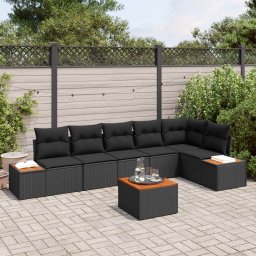 vidaXL Kerti Kanapé Szett 6 db 6-Ülőhelyek száma Fekete Polyrattan