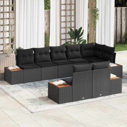 vidaXL Kerti Kanapé Szett 8 db 8-Ülőhelyek száma Fekete Polyrattan