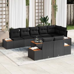 vidaXL Kerti Kanapé Szett 8 db 8-Ülőhelyek száma Fekete Polyrattan