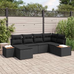 vidaXL Kerti Kanapé Szett 7 db 6-Ülőhelyek száma Fekete Polyrattan
