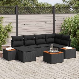 vidaXL Kerti Kanapé Szett 7 db 6-Ülőhelyek száma Fekete Polyrattan