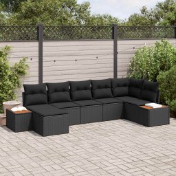 vidaXL Kerti Kanapé Szett 8 db 7-Ülőhelyek száma Fekete Polyrattan