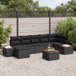 vidaXL Kerti Kanapé Szett 8 db 7-Ülőhelyek száma Fekete Polyrattan