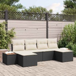 vidaXL Kerti Kanapé Szett 6 db Fekete és Krém Poly Rattan