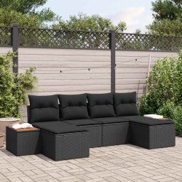 vidaXL Kerti Kanapé Szett 6 db Fekete Poly Rattan