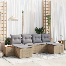 vidaXL Kerti Kanapé Szett 6 db Beige és Világosszürke Poly Rattan