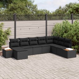 vidaXL Kerti Kanapé Szett 9 db 8-Ülőhelyek száma Fekete Polyrattan
