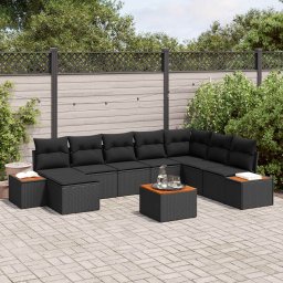 vidaXL Kerti Kanapé Szett 9 db 8-Ülőhelyek száma Fekete Polyrattan