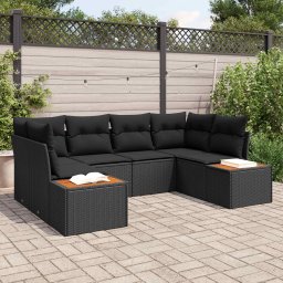 vidaXL Kerti Kanapé Szett 6 db 6-Ülőhelyek száma Fekete Polyrattan