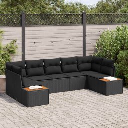 vidaXL Kerti Kanapé Szett 7 db 7-Ülőhelyek száma Fekete Polyrattan