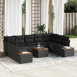 vidaXL Kerti Kanapé Szett 5 db 9-Ülőhelyek száma Fekete Polyrattan