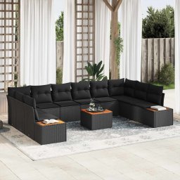 vidaXL Kerti Kanapé Szett 10 db 10-Ülőhelyek száma Fekete Polyrattan